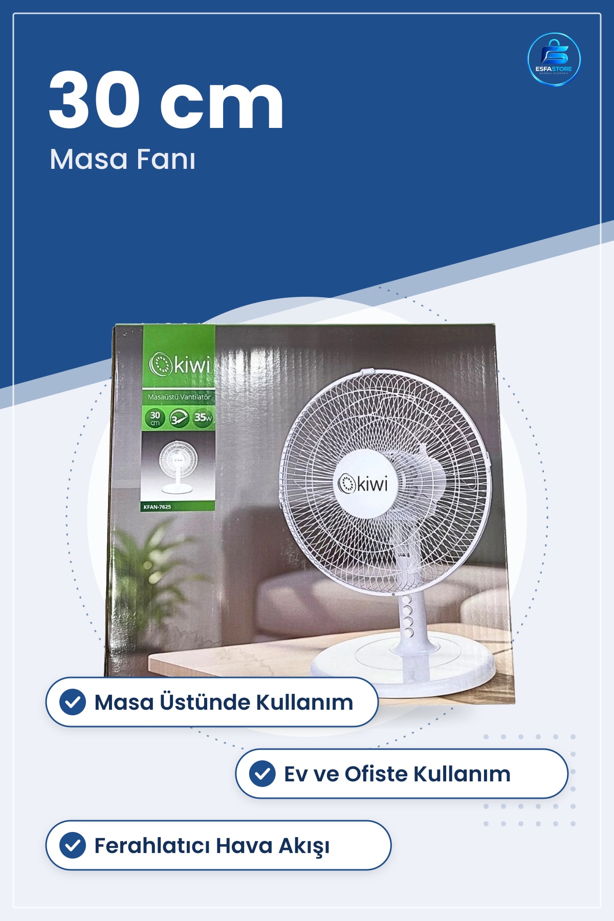 Masaüstü Vantilatör 30 cm Ev ve Ofis Kullanımına Uygun Pratik Yerleştirilebilir Masa Fanı