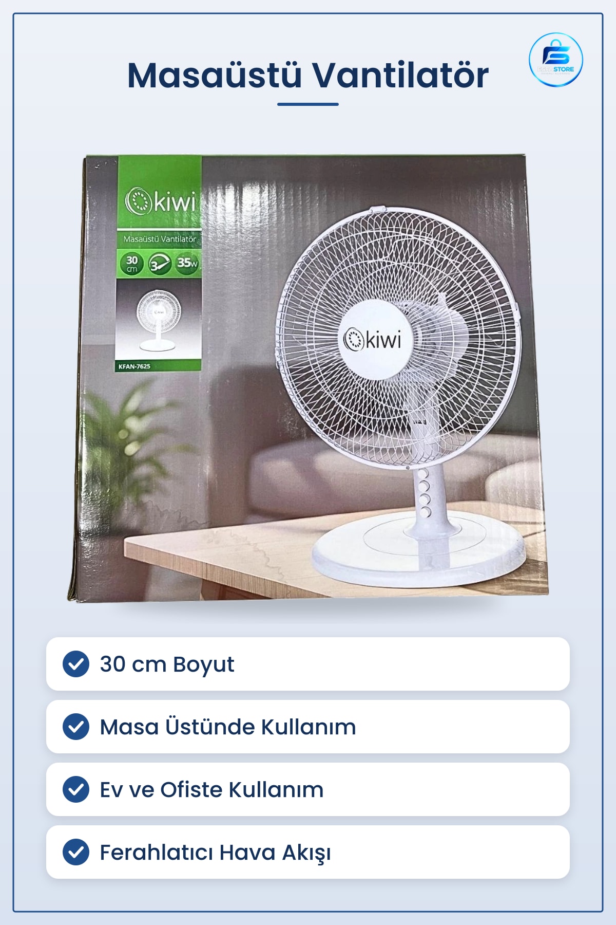 Masaüstü Vantilatör 30 cm Ev ve Ofis Kullanımına Uygun Pratik Yerleştirilebilir Masa Fanı