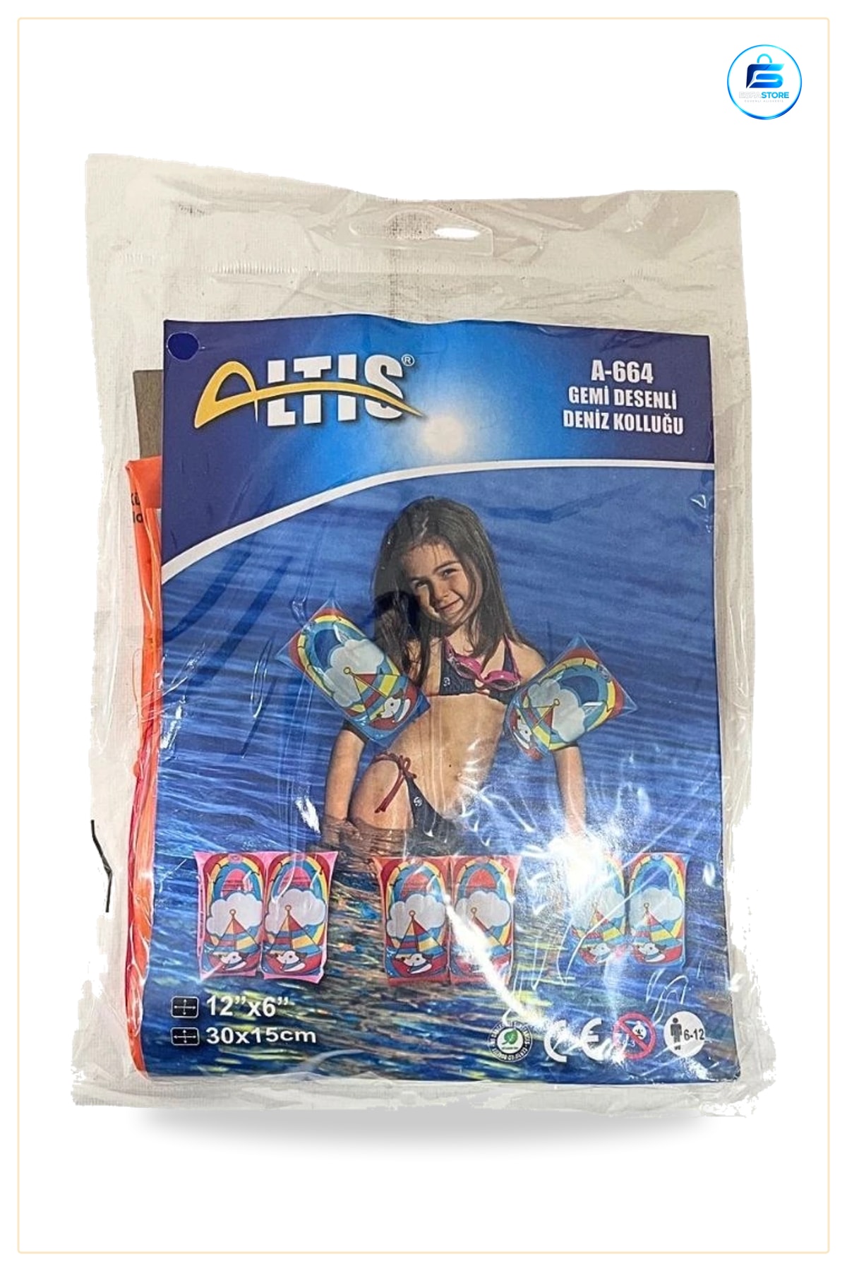 Deniz Kolluğu 35x15 cm Gemi Desenli Çocuklar İçin Yüzme Havuz ve Plaj Kullanımına Uygun Kolluk