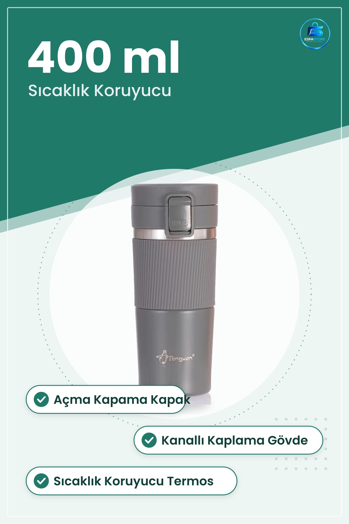 Termos Kahve Kupası 400 ml Sıcaklık Koruyucu Kapaklı Seyahat Ofis Günlük Kullanım Pratik