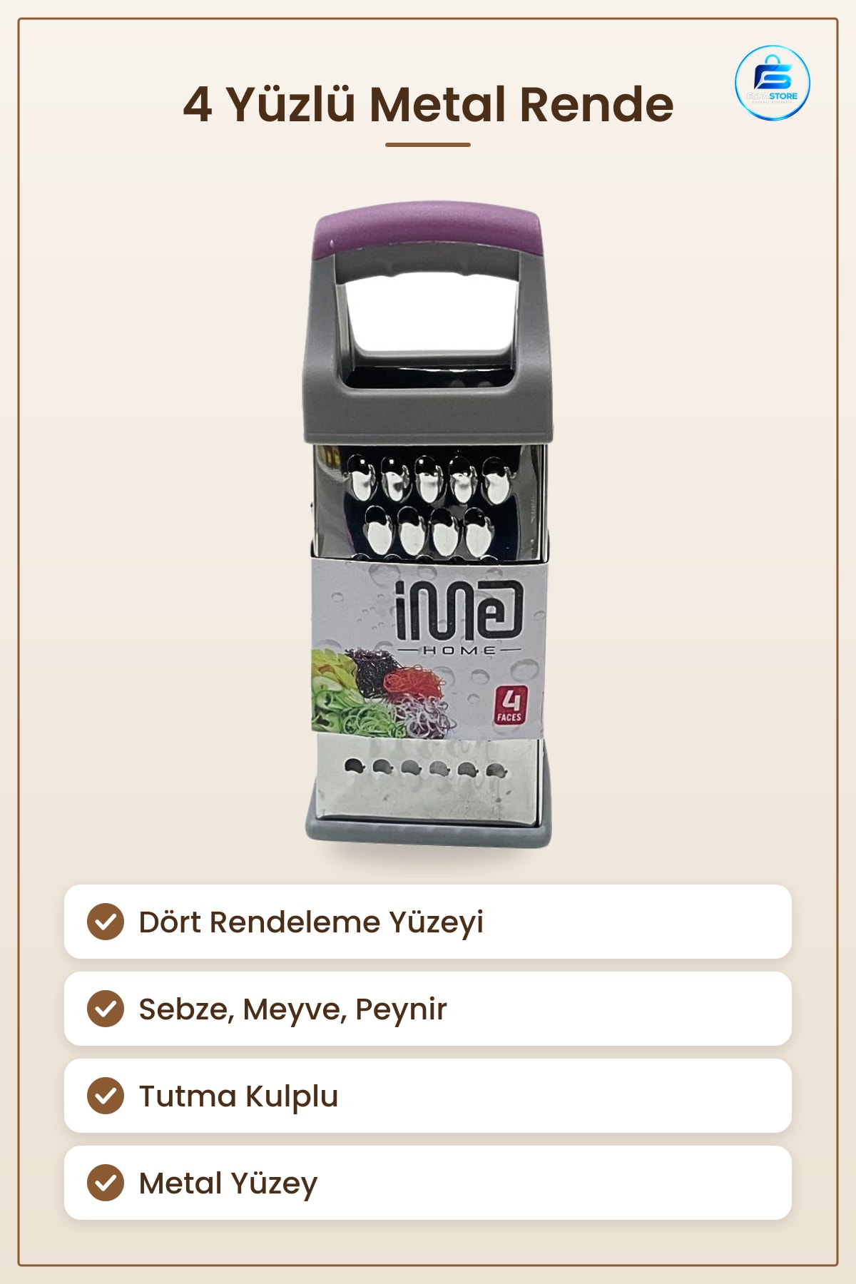 Rende 4 Yüzlü Metal Mutfak Rendesi Sebze Meyve Peynir Havuç Patates Ev Mutfağı Pratik
