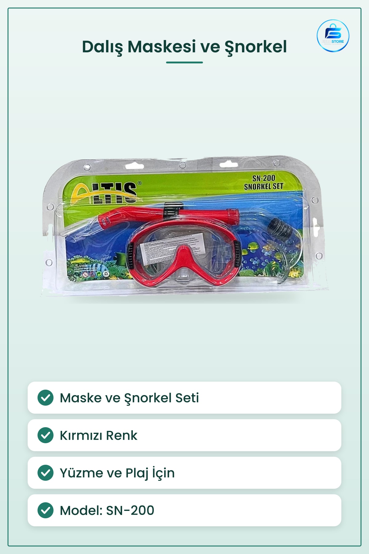Maske ve Şnorkel Seti Dalış Gözlüğü Yüzme Deniz Havuz Plaj Kırmızı Su Altı Görüş Maskesi