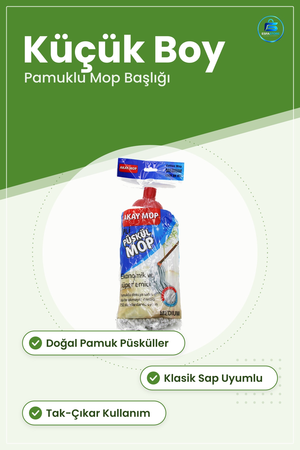 Pamuklu Püsküllü Küçük Mop Yedeği Klasik Sap Uyumlu Yüksek Emicilik Zemin Temizlik Kırmızı Başlıklı