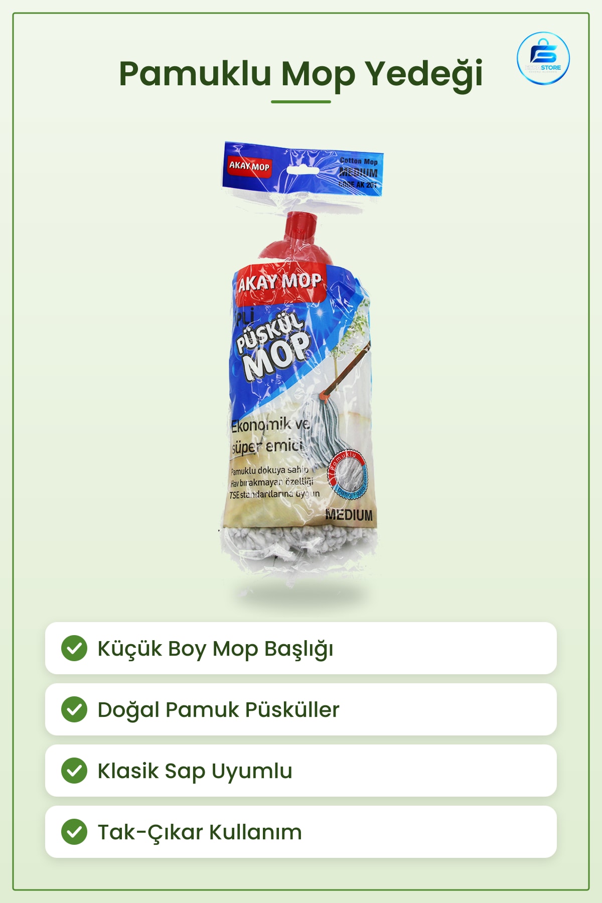 Pamuklu Püsküllü Küçük Mop Yedeği Klasik Sap Uyumlu Yüksek Emicilik Zemin Temizlik Kırmızı Başlıklı