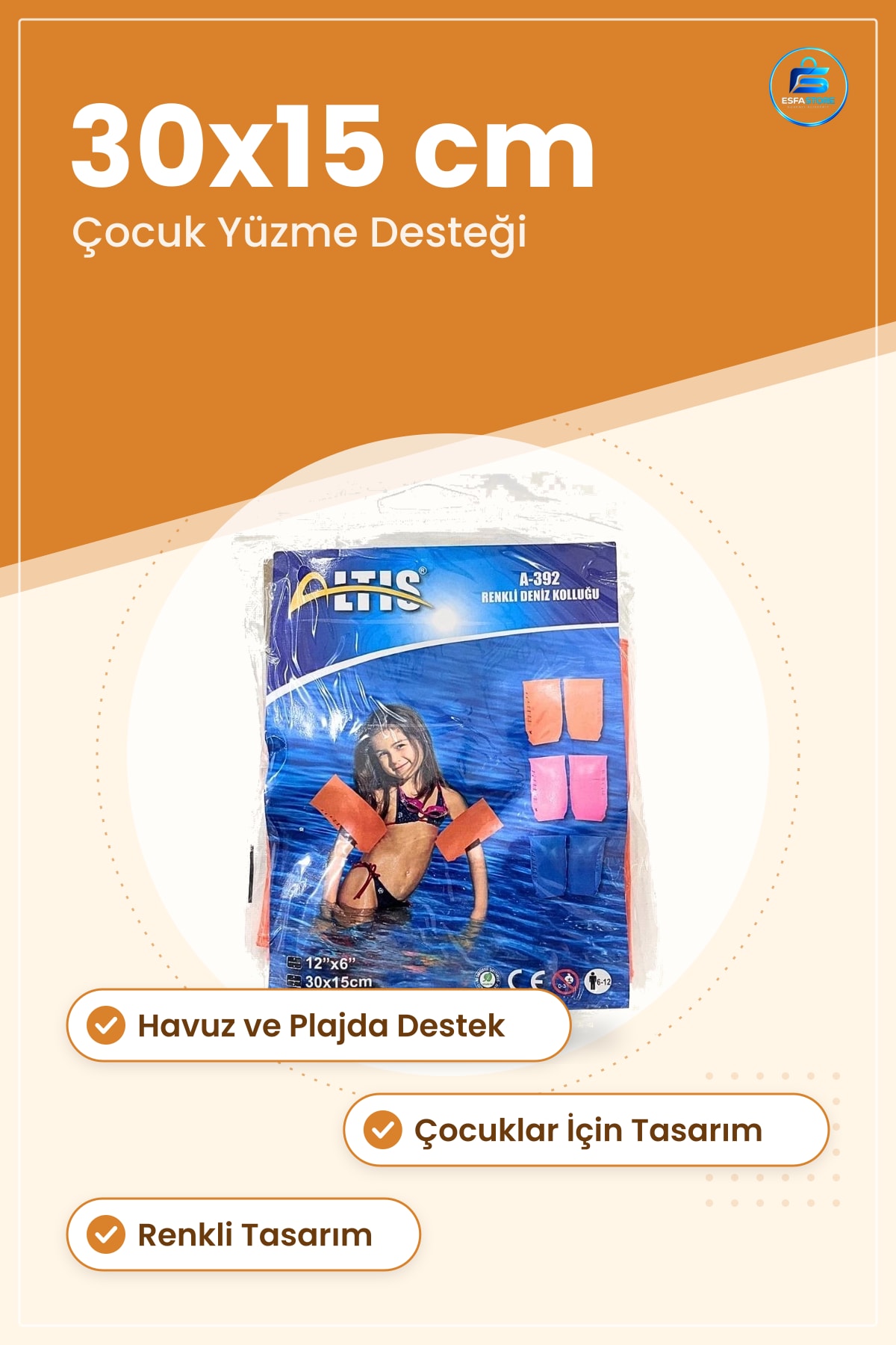 Renkli Deniz Kolluğu 30x15 cm Kolluk Simit Havuz ve Plaj İçin Çocuk Yüzme Destek Ürünü