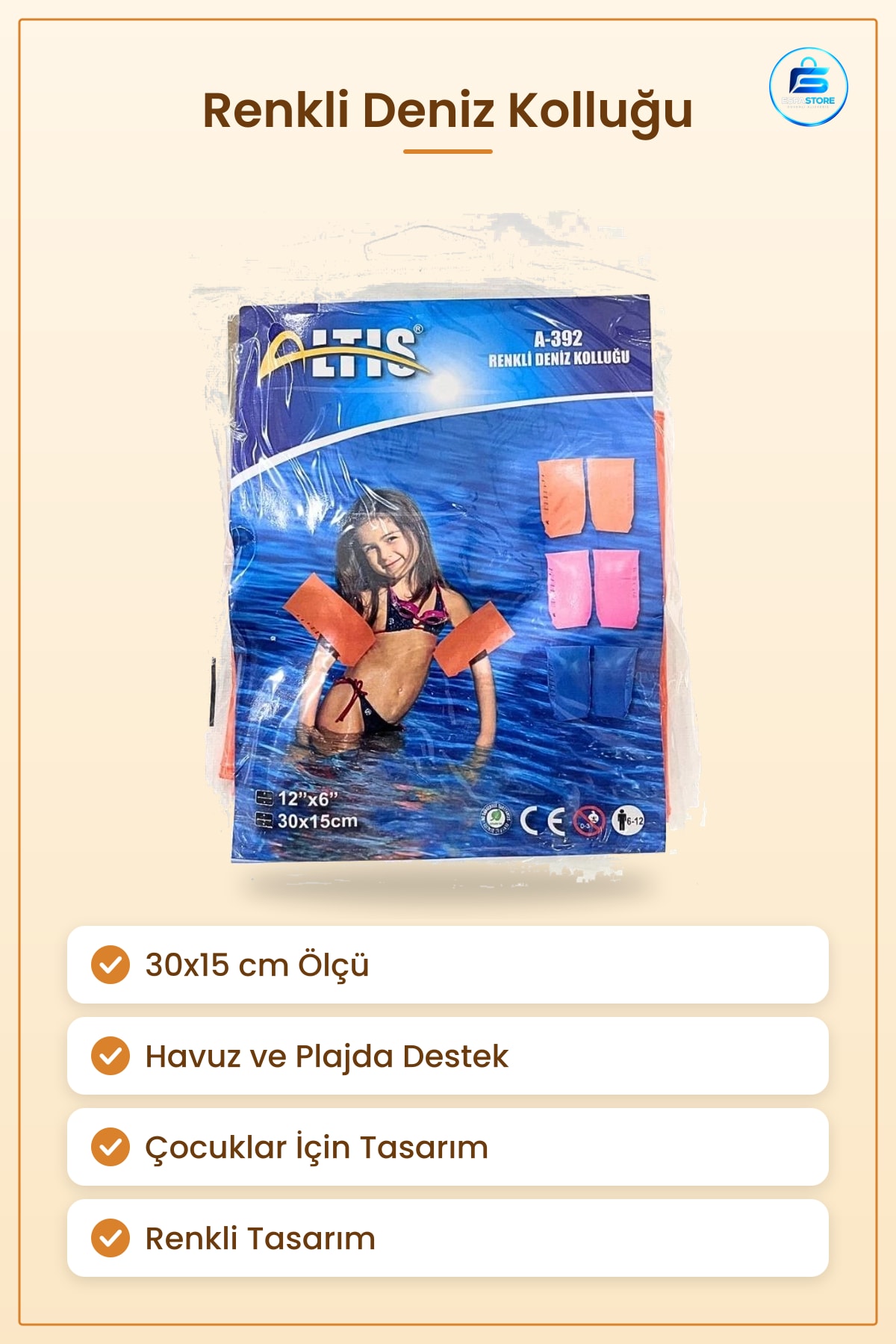 Renkli Deniz Kolluğu 30x15 cm Kolluk Simit Havuz ve Plaj İçin Çocuk Yüzme Destek Ürünü