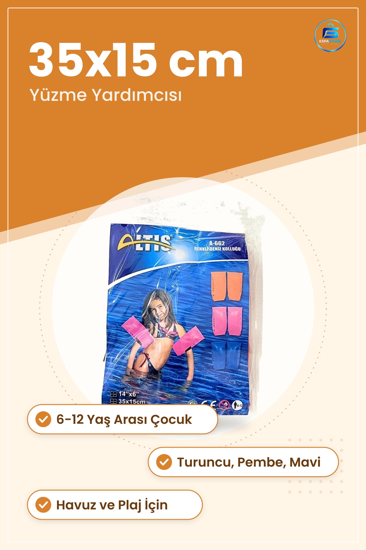 Renkli Deniz Kolluğu 35x15 cm Yüzme Kolluk Simit Çocuk Havuz ve Plaj İçin Su Sporu Kullanımı