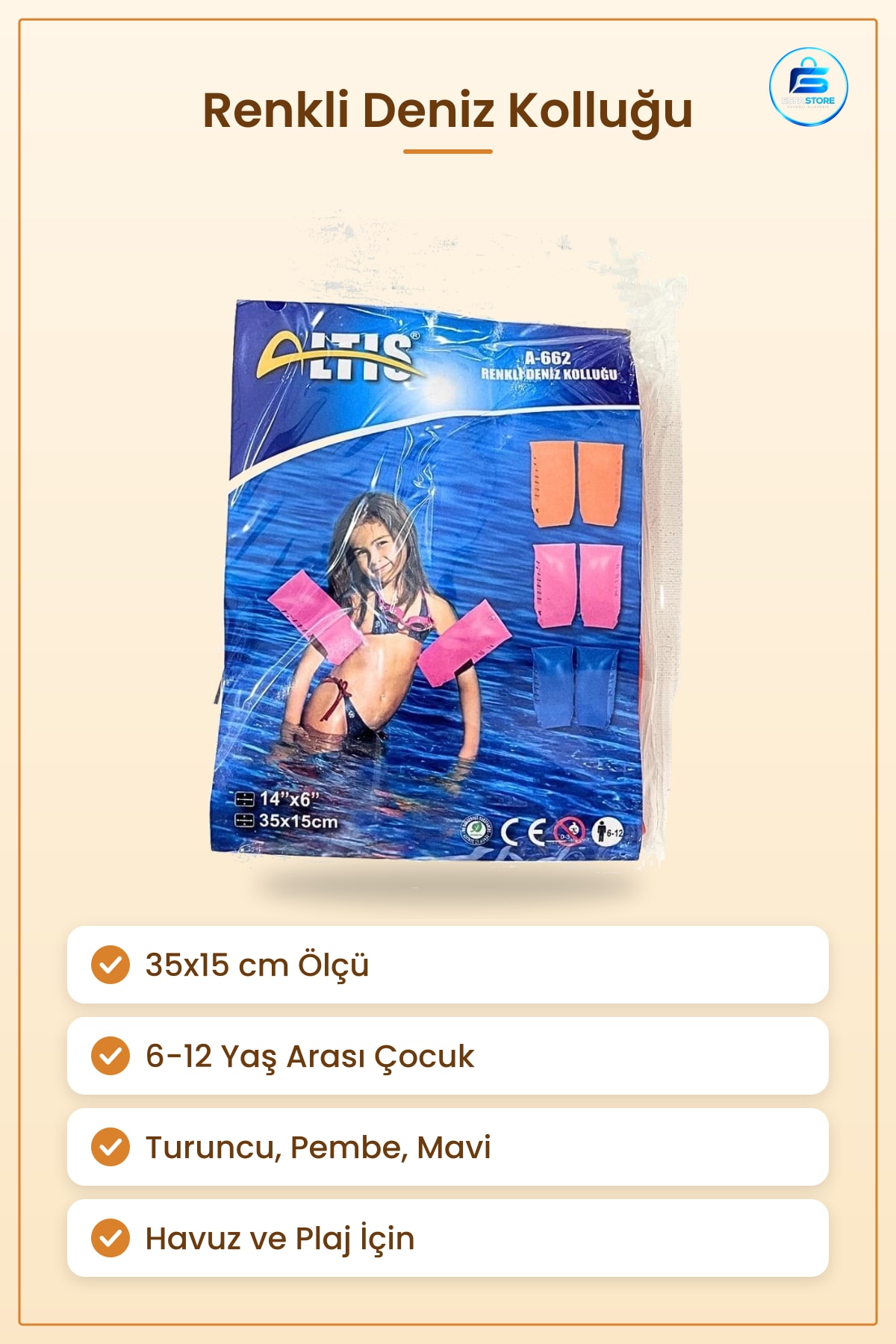 Renkli Deniz Kolluğu 35x15 cm Yüzme Kolluk Simit Çocuk Havuz ve Plaj İçin Su Sporu Kullanımı