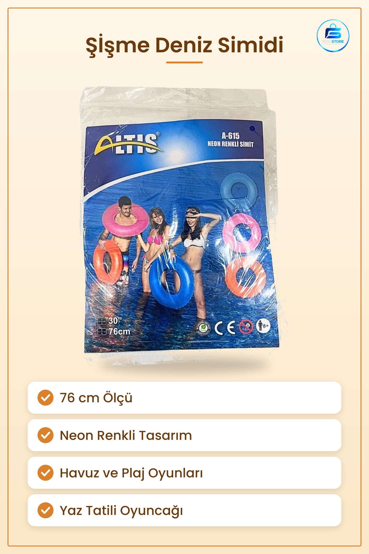 Neon Renkli Simit 76 cm Havuz Yüzme Şİşme Deniz Simidi Plaj Oyuncağı Yaz Tatili Çocuk