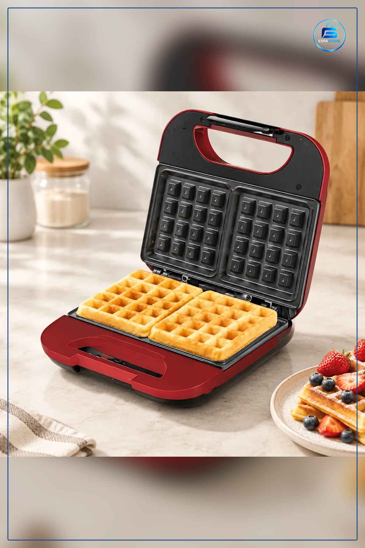 Waffle Makinesi 750 W Kırmızı Elektrikli Yiyecek Hazırlama Ev Mutfak Aleti Kahvaltı Tatlı