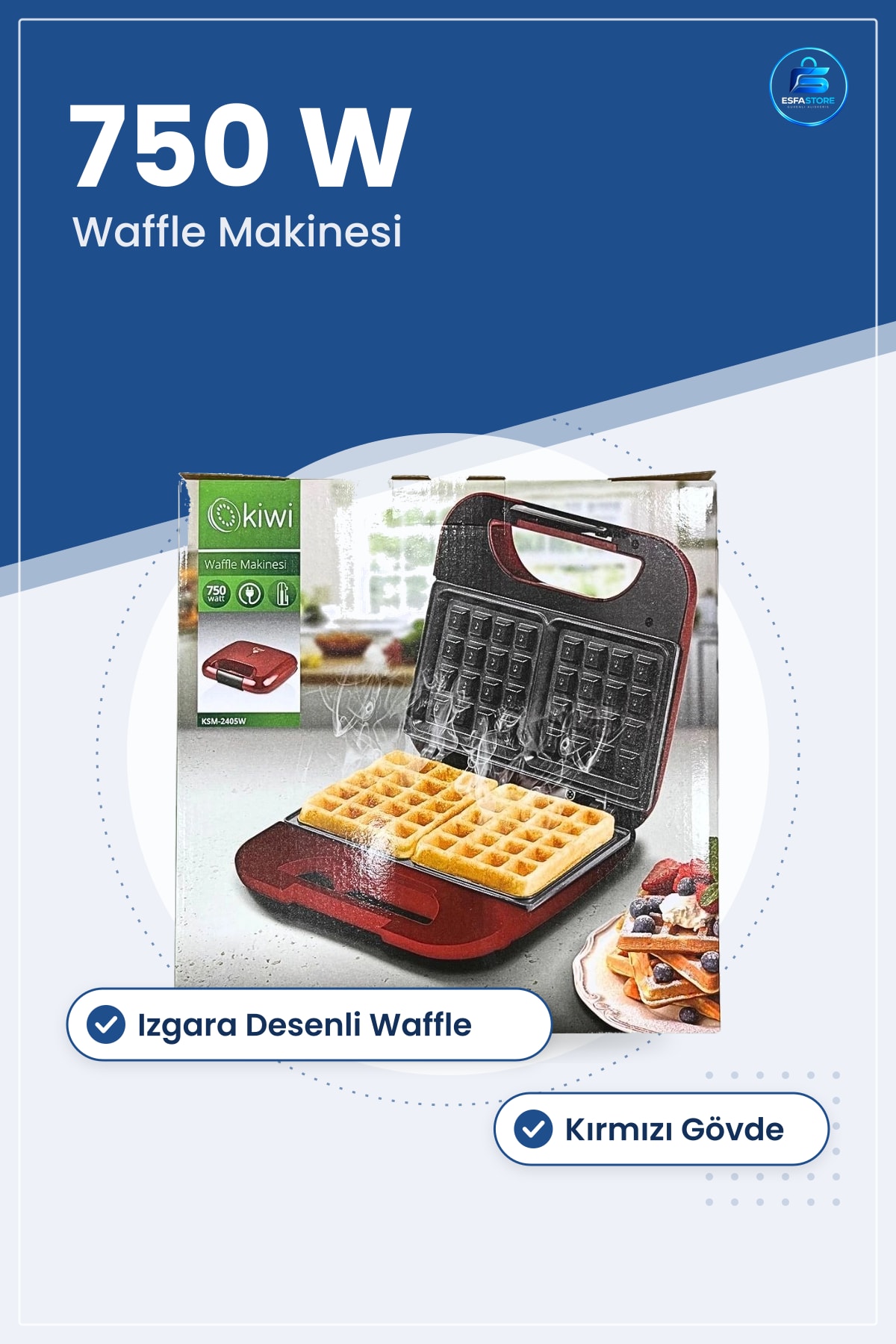 Waffle Makinesi 750 W Kırmızı Elektrikli Yiyecek Hazırlama Ev Mutfak Aleti Kahvaltı Tatlı