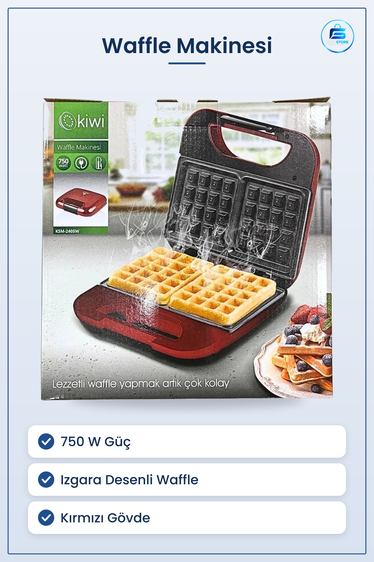 Waffle Makinesi 750 W Kırmızı Elektrikli Yiyecek Hazırlama Ev Mutfak Aleti Kahvaltı Tatlı