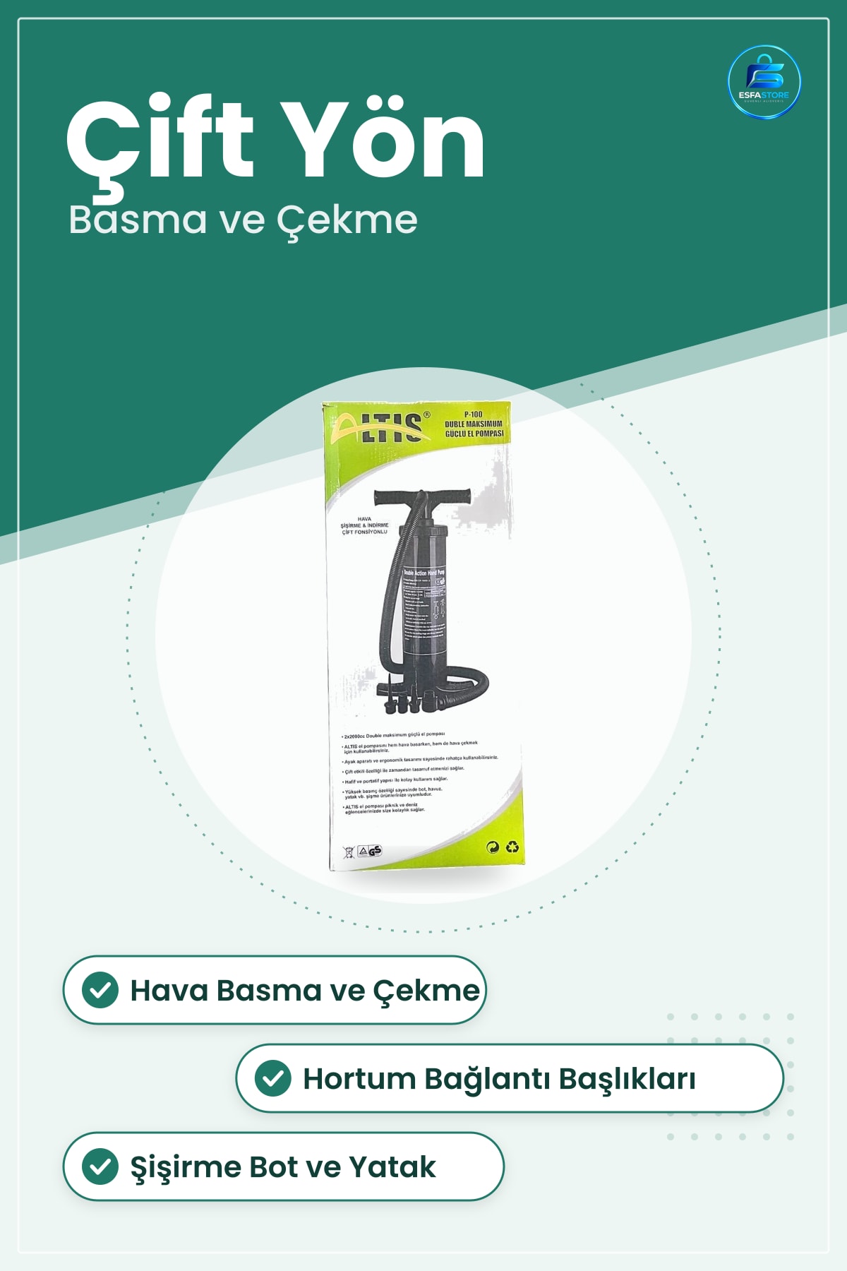 El Pompası Çift Fonksiyonlu Şişirme Hava Basma Boşaltma Yatak Bot Havuz Plaj Piknik Taşınabilir