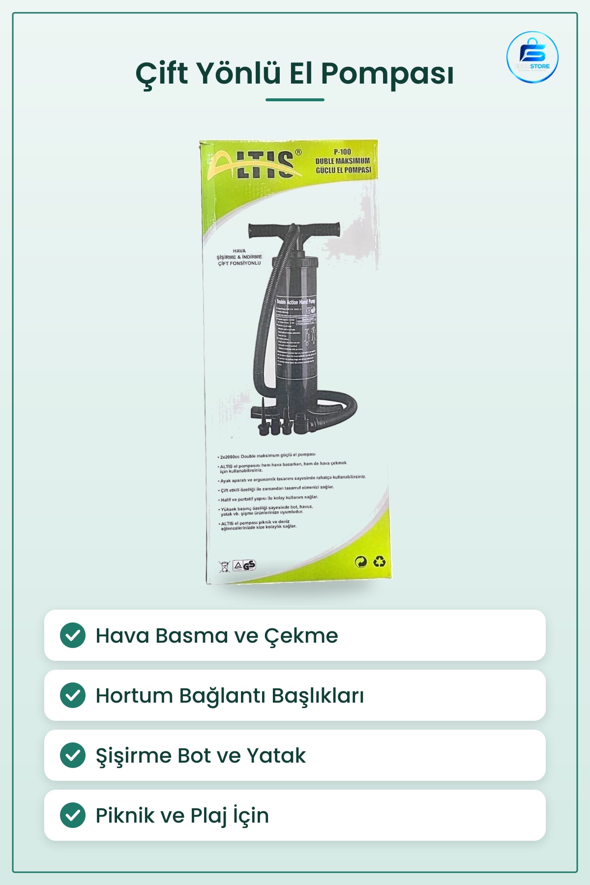 El Pompası Çift Fonksiyonlu Şişirme Hava Basma Boşaltma Yatak Bot Havuz Plaj Piknik Taşınabilir