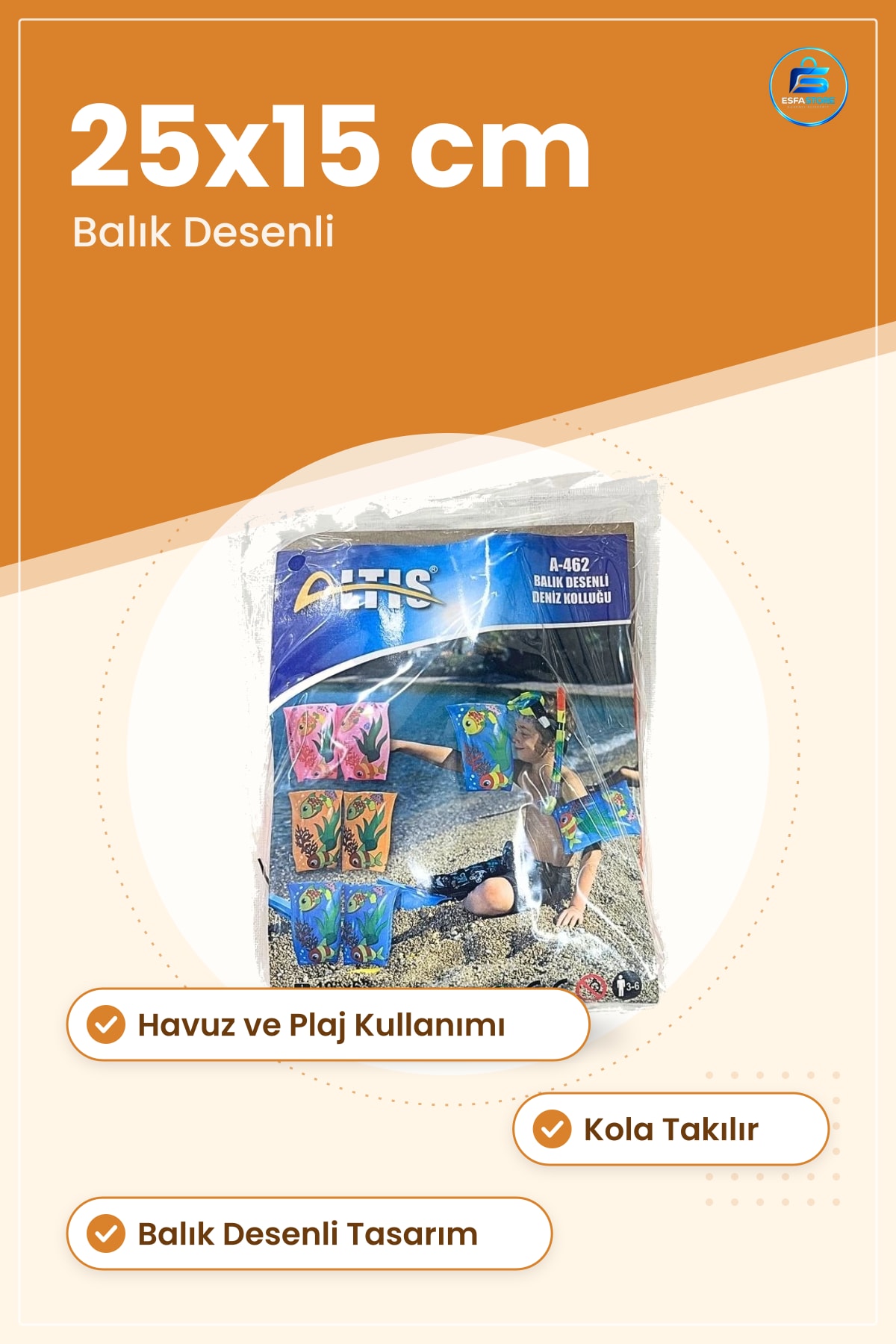 Balık Desenli Çocuk Deniz Kolluğu Havuz Plaj Yüzme Yardımcısı 25x15 cm Kolluk Simit