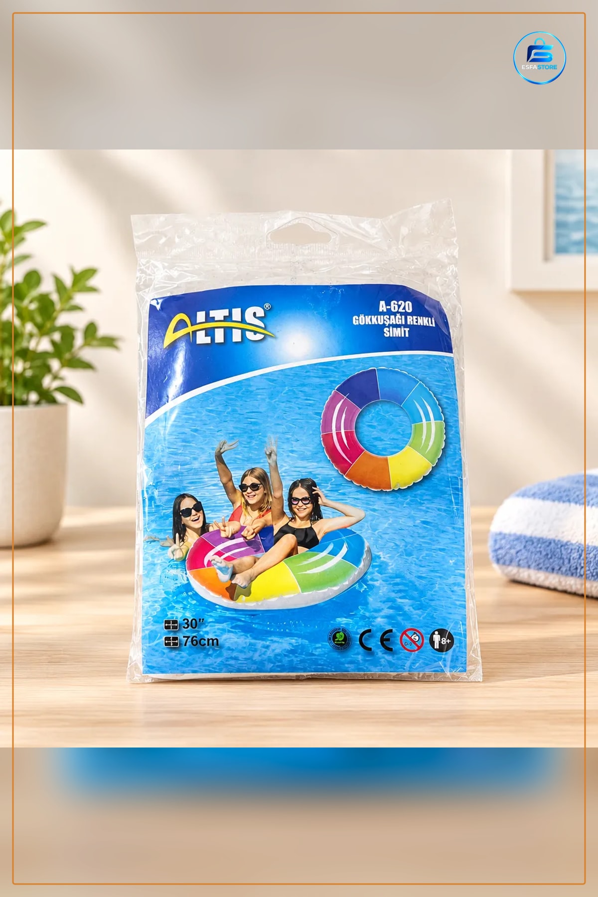 Gökkuşağı Renkli Simit 76 cm Şişme Havuz Deniz Plaj Yüzme Halkası Yaz Tatili Çocuk Yetişkin Su