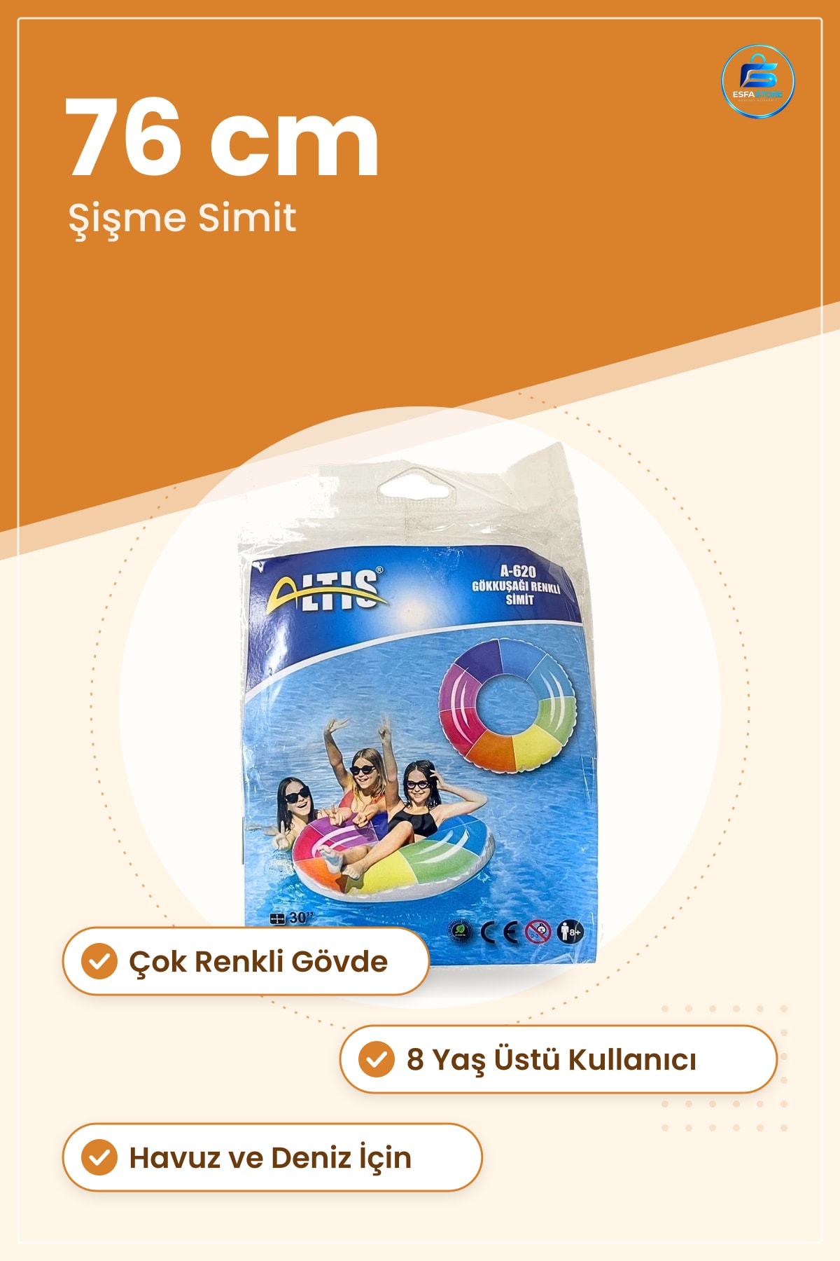 Gökkuşağı Renkli Simit 76 cm Şişme Havuz Deniz Plaj Yüzme Halkası Yaz Tatili Çocuk Yetişkin Su