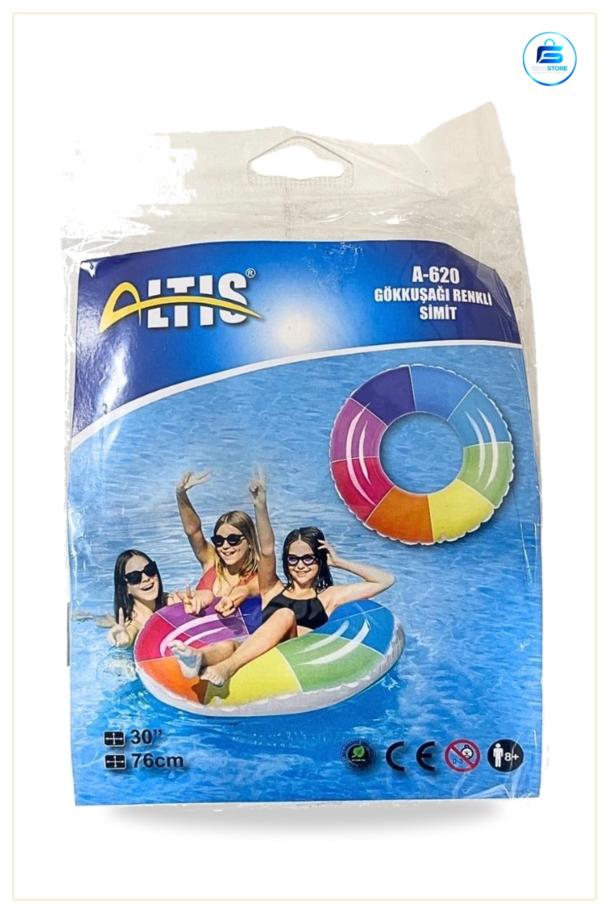 Gökkuşağı Renkli Simit 76 cm Şişme Havuz Deniz Plaj Yüzme Halkası Yaz Tatili Çocuk Yetişkin Su