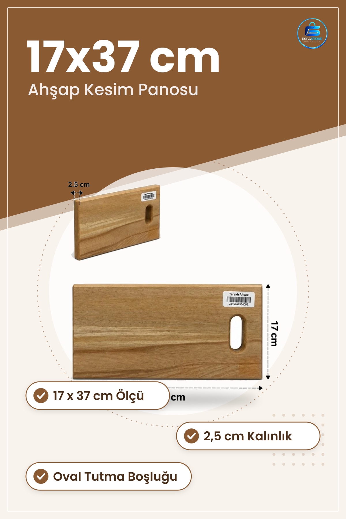 Kesme Tahtası Taraklı Ahşap Kesim Panosu 17x37 cm Mutfak Yemek Hazırlık Doğrama Servis