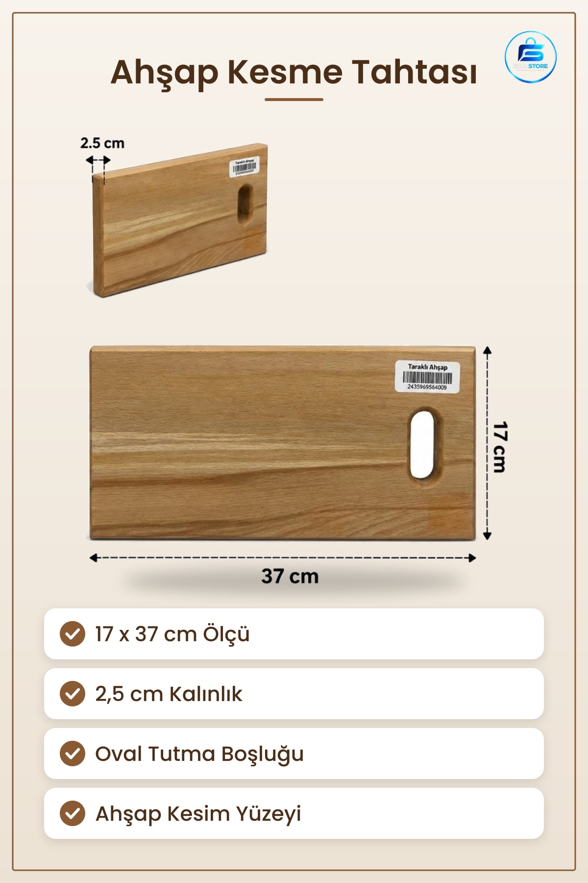 Kesme Tahtası Taraklı Ahşap Kesim Panosu 17x37 cm Mutfak Yemek Hazırlık Doğrama Servis