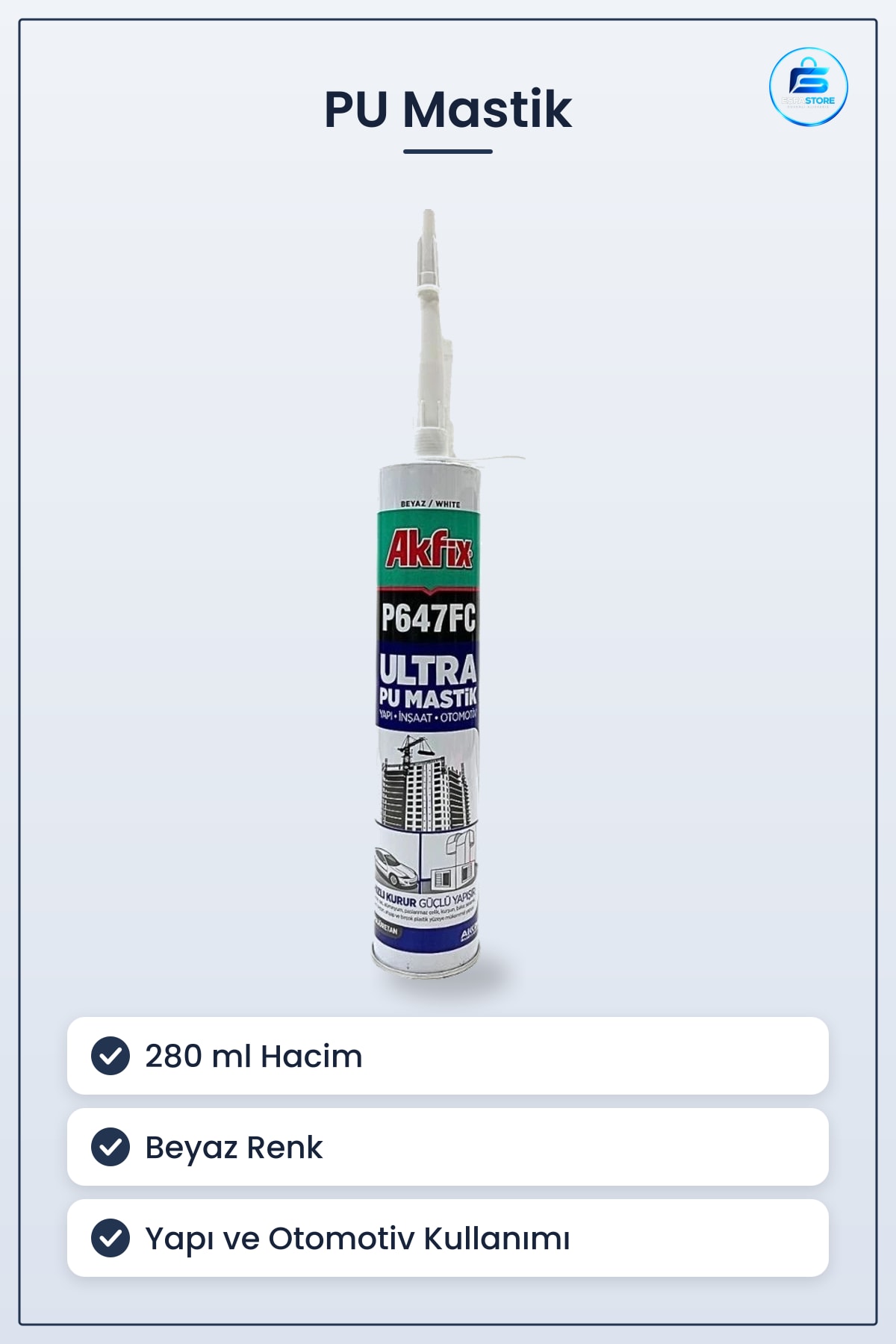 PU Mastik Silikon Beyaz 280 ml Yapı İnşaat ve Otomotiv Kullanımına Uygun Dolgu Macunu