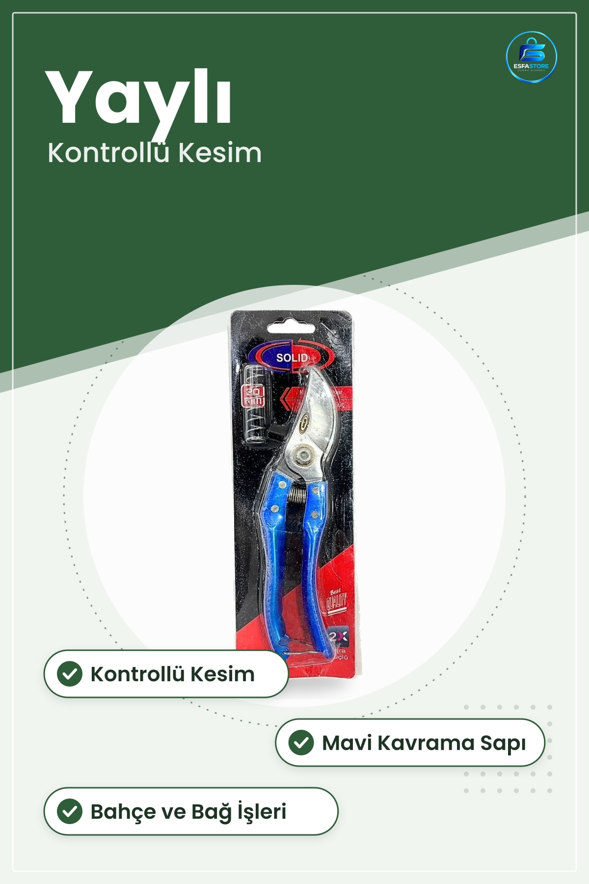 Yaylı Bağ Makası Bahçe Budama Dal Kesme Kontrollü Kesim Kırpma Aleti Mavi Saplı Kullanışlı