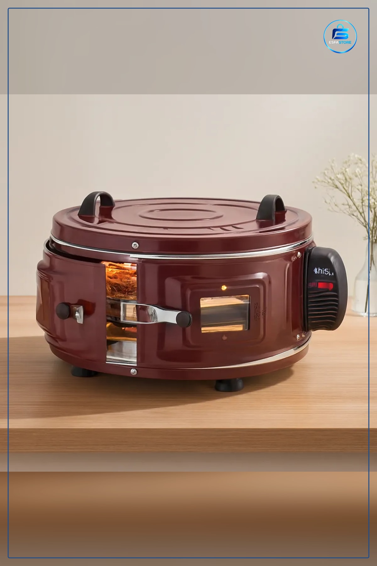 Davul Fırın Yuvarlak 53 cm 1300W Elektrikli Ekmek Pide Börek Pişirici Gözlem Camlı Mutfak Aleti