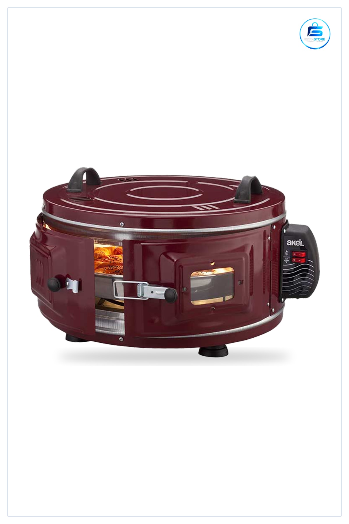 Davul Fırın Yuvarlak 53 cm 1300W Elektrikli Ekmek Pide Börek Pişirici Gözlem Camlı Mutfak Aleti