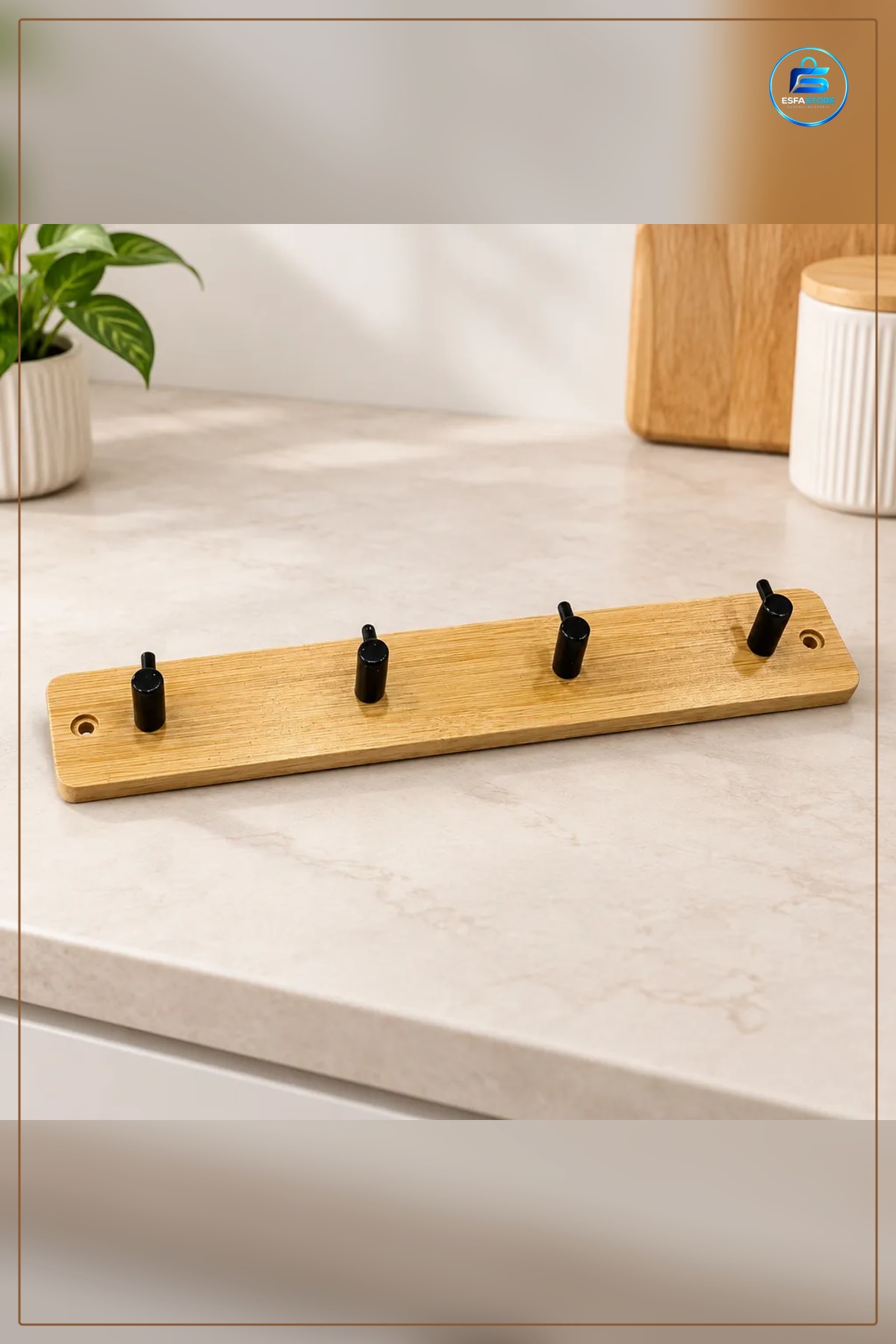 Ahşap Askı 4 Kancalı Yapışkanlı Duvar Montajlı Mutfak Banyo Antre Kıyafet Düzenleyici Aksesuarı