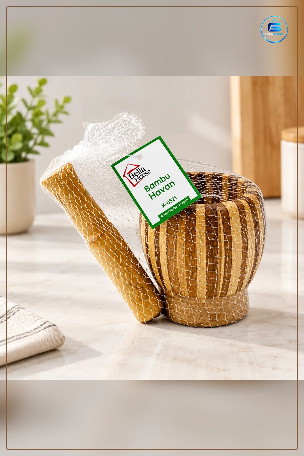 Bambu Havan Tokmağı Mutfak Ezme Kırma Baharat Sarımsak Pratik Kullanım Ev Yemek Hazırlık
