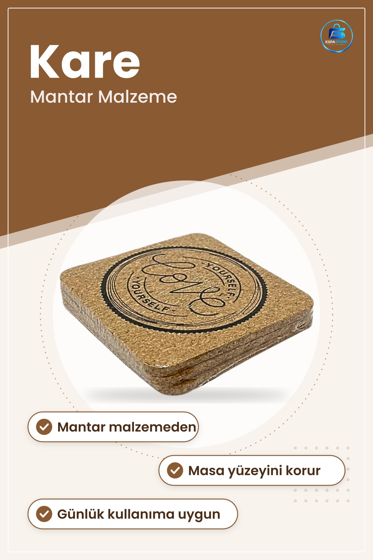 Bardak Altlığı Mantar Malzemeli Kare Sofra Masa Koruyucu Pratik Mutfak Aksesuarı
