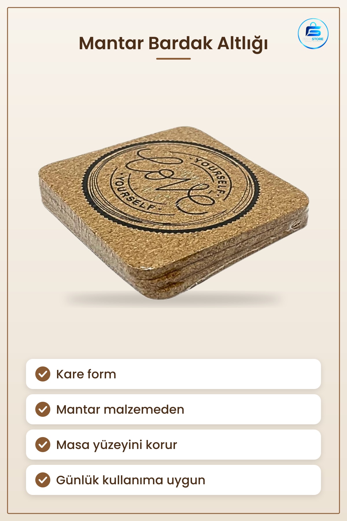Bardak Altlığı Mantar Malzemeli Kare Sofra Masa Koruyucu Pratik Mutfak Aksesuarı