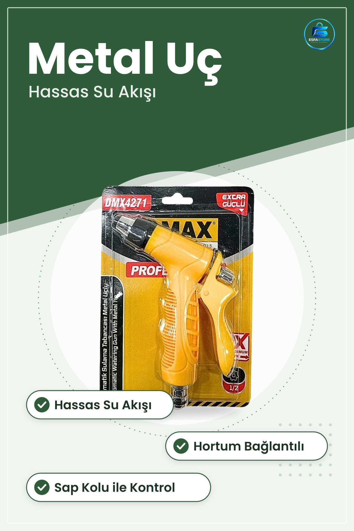 Otomatik Sulama Tabancası Metal Uçlu Bahçe Hortum Bağlantılı Hassas Su Akışı Kullanım Kolaylığı