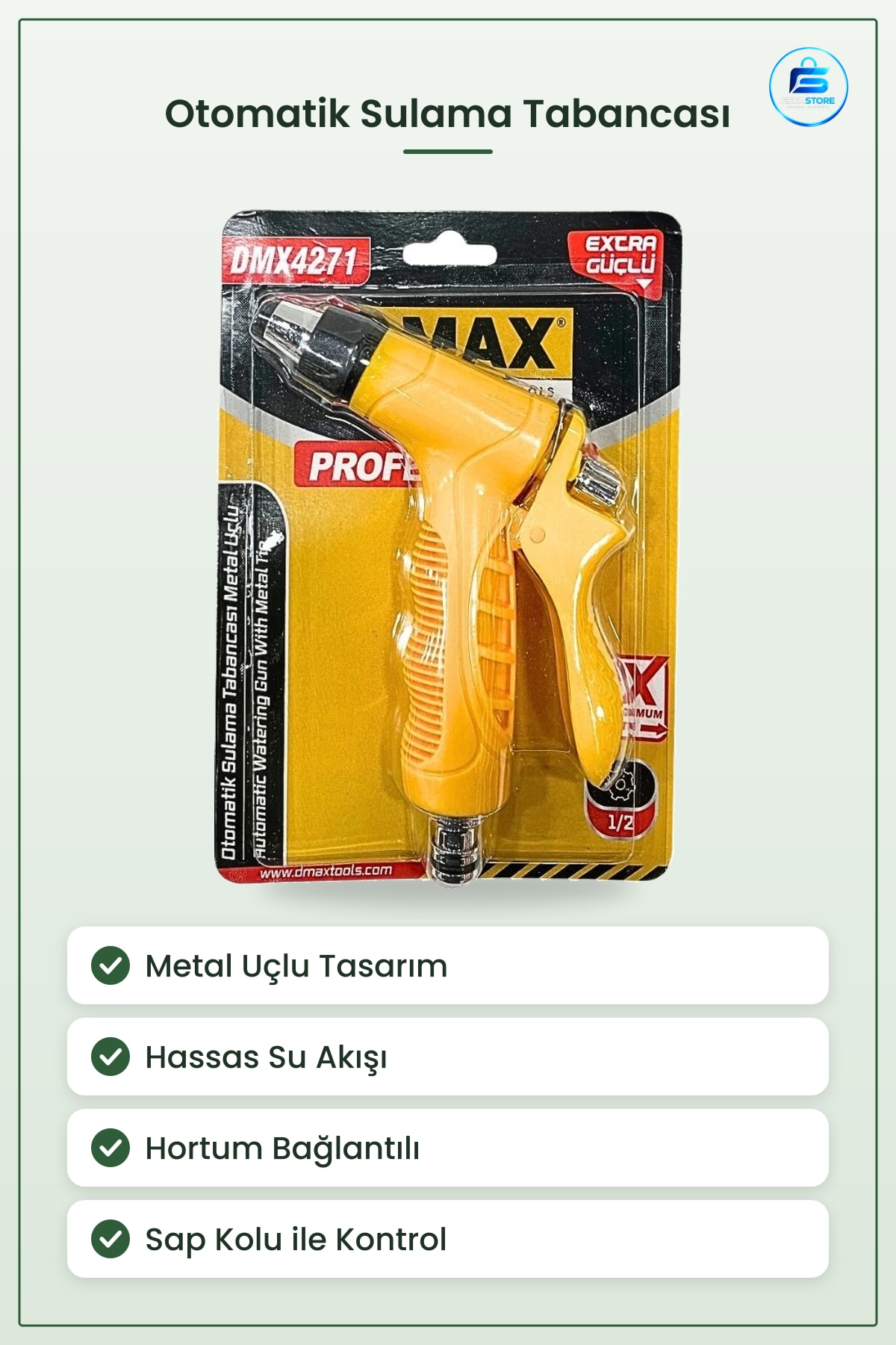 Otomatik Sulama Tabancası Metal Uçlu Bahçe Hortum Bağlantılı Hassas Su Akışı Kullanım Kolaylığı
