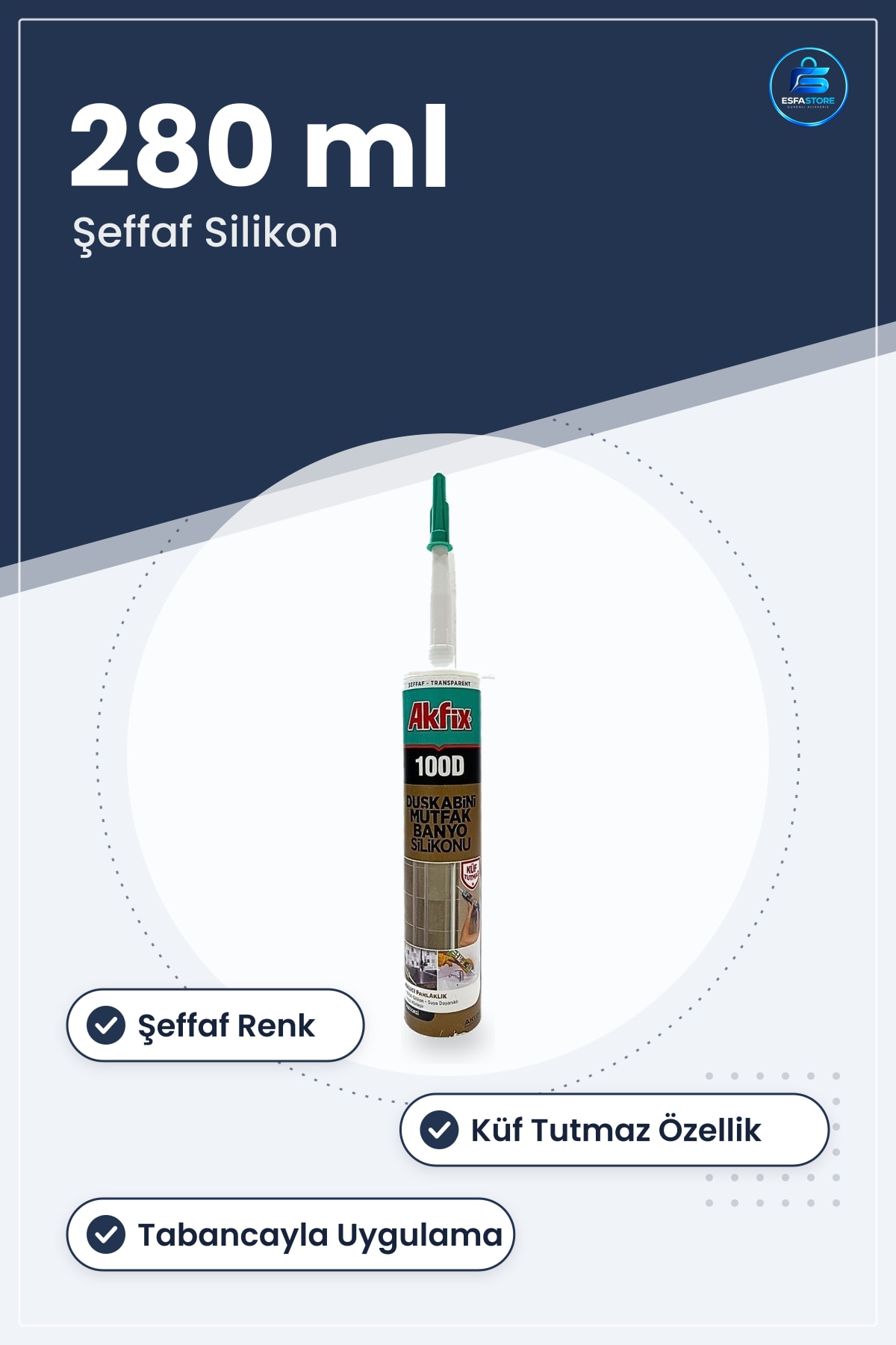 Şeffaf Duşakabin Silikonu 280 ml Banyo Mutfak Fayans Derz Sızdırmazlık Küf Tutmaz Pratik Tabanca