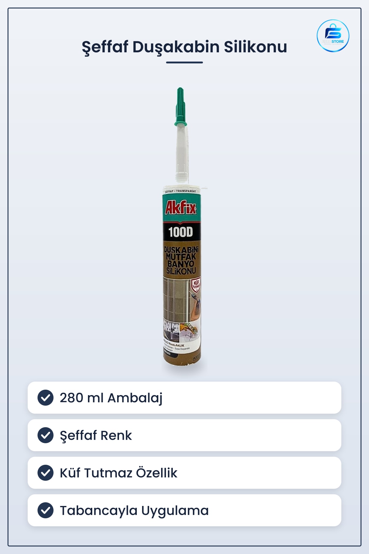 Şeffaf Duşakabin Silikonu 280 ml Banyo Mutfak Fayans Derz Sızdırmazlık Küf Tutmaz Pratik Tabanca