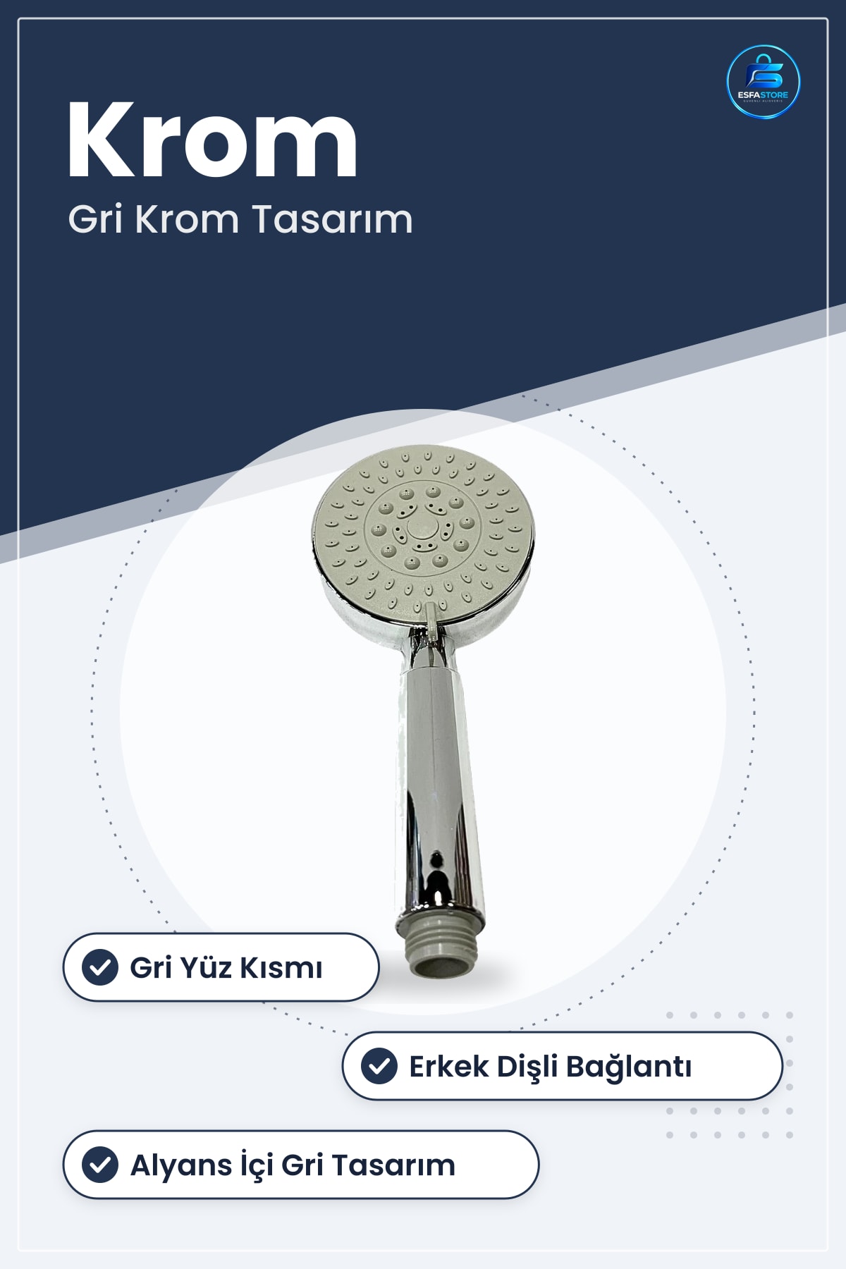 Duş Sistemi Alyans İçi Gri Krom Görünümlü Elde Tutulabilir El Duşu Banyo Aksesuarı