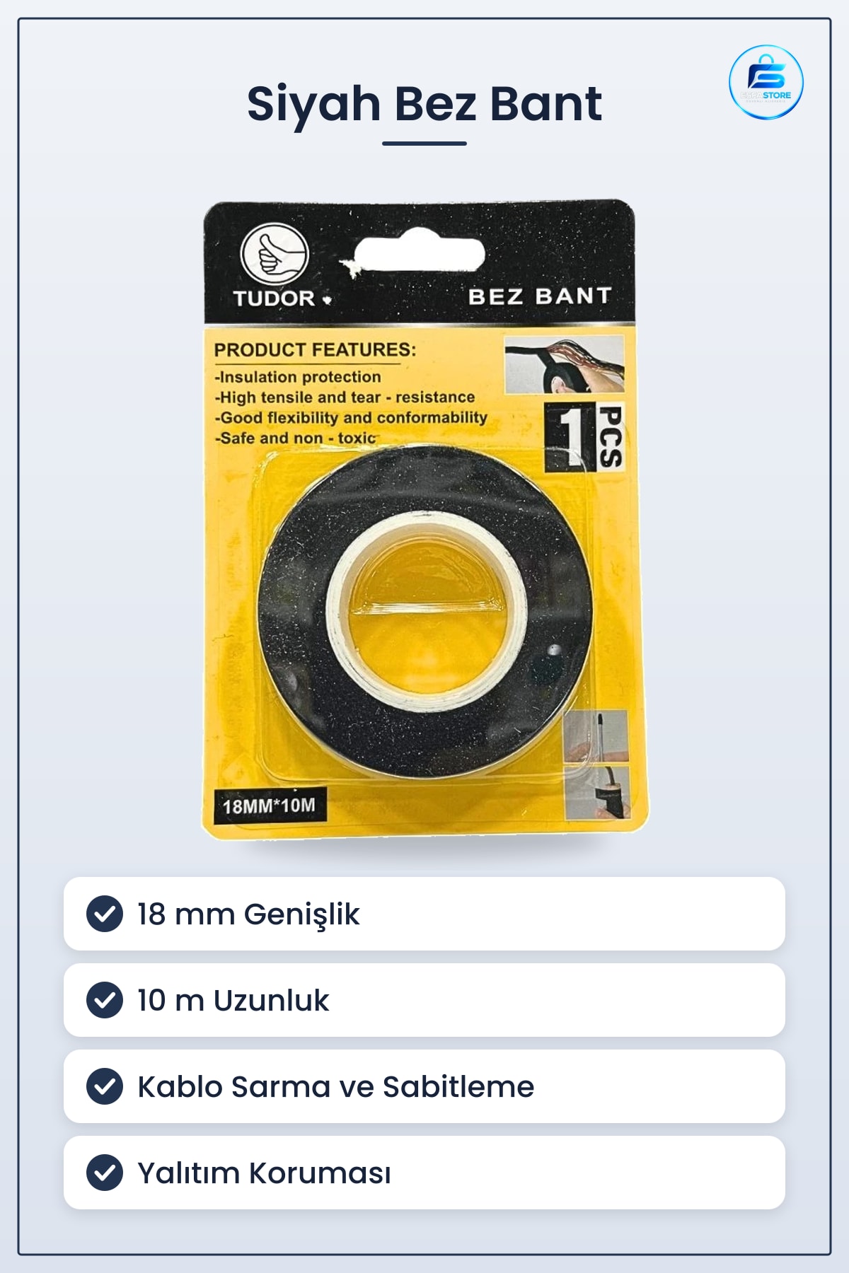 Bez Bant 18 mm x 10 m Siyah Yalıtım Esnek Kablo Sarma Onarım Sabitleme İşleri İçin Hırdavat