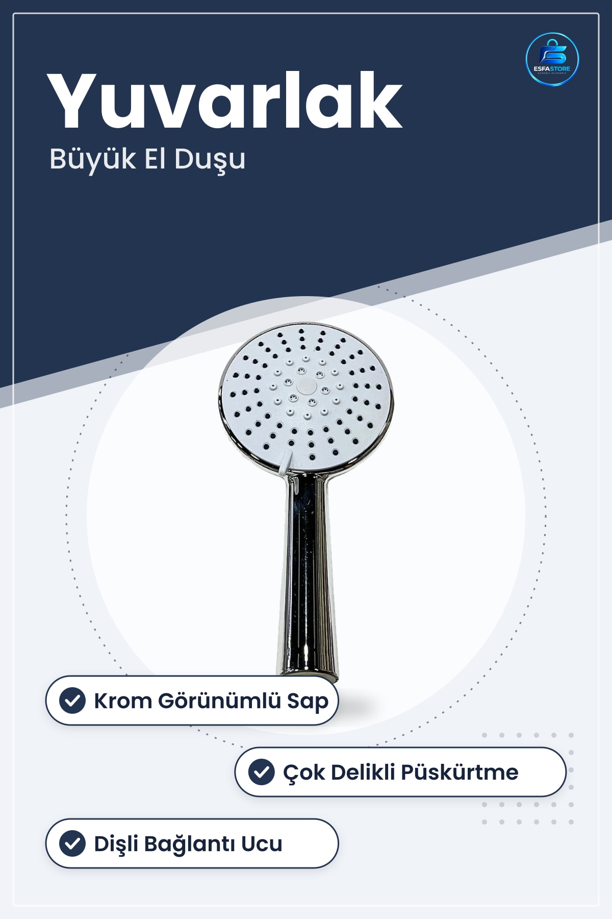 Duş Sistemi Büyük El Duşu Başlığı Krom Görünümlü Banyo Yapı Malzemesi Yuvarlak Tasarım