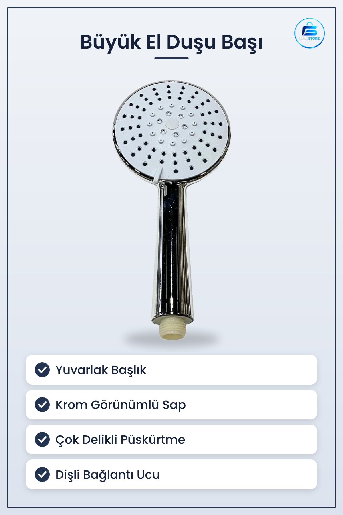 Duş Sistemi Büyük El Duşu Başlığı Krom Görünümlü Banyo Yapı Malzemesi Yuvarlak Tasarım