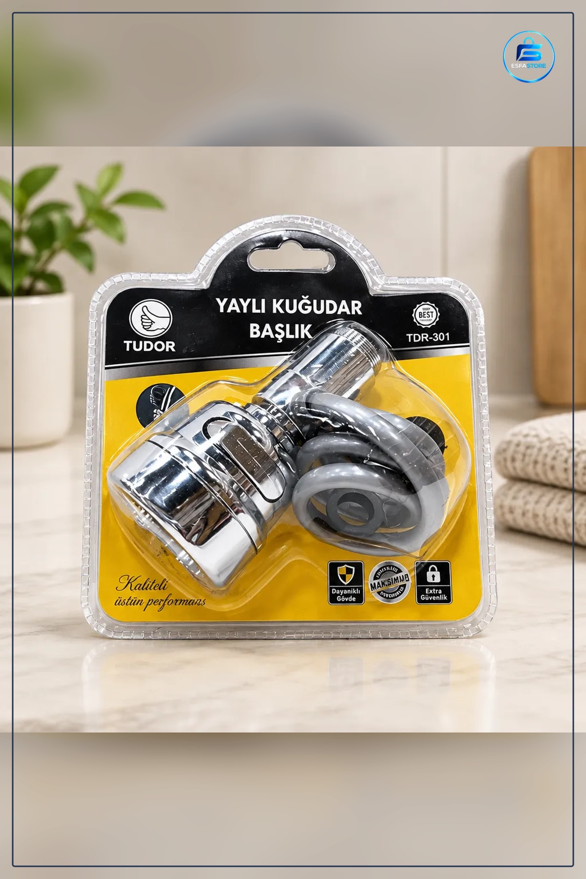Musluk Başlığı Yaylı Kubar Krom Mutfak ve Banyo Musluğu İçin Esnek Hortumlu Aparat