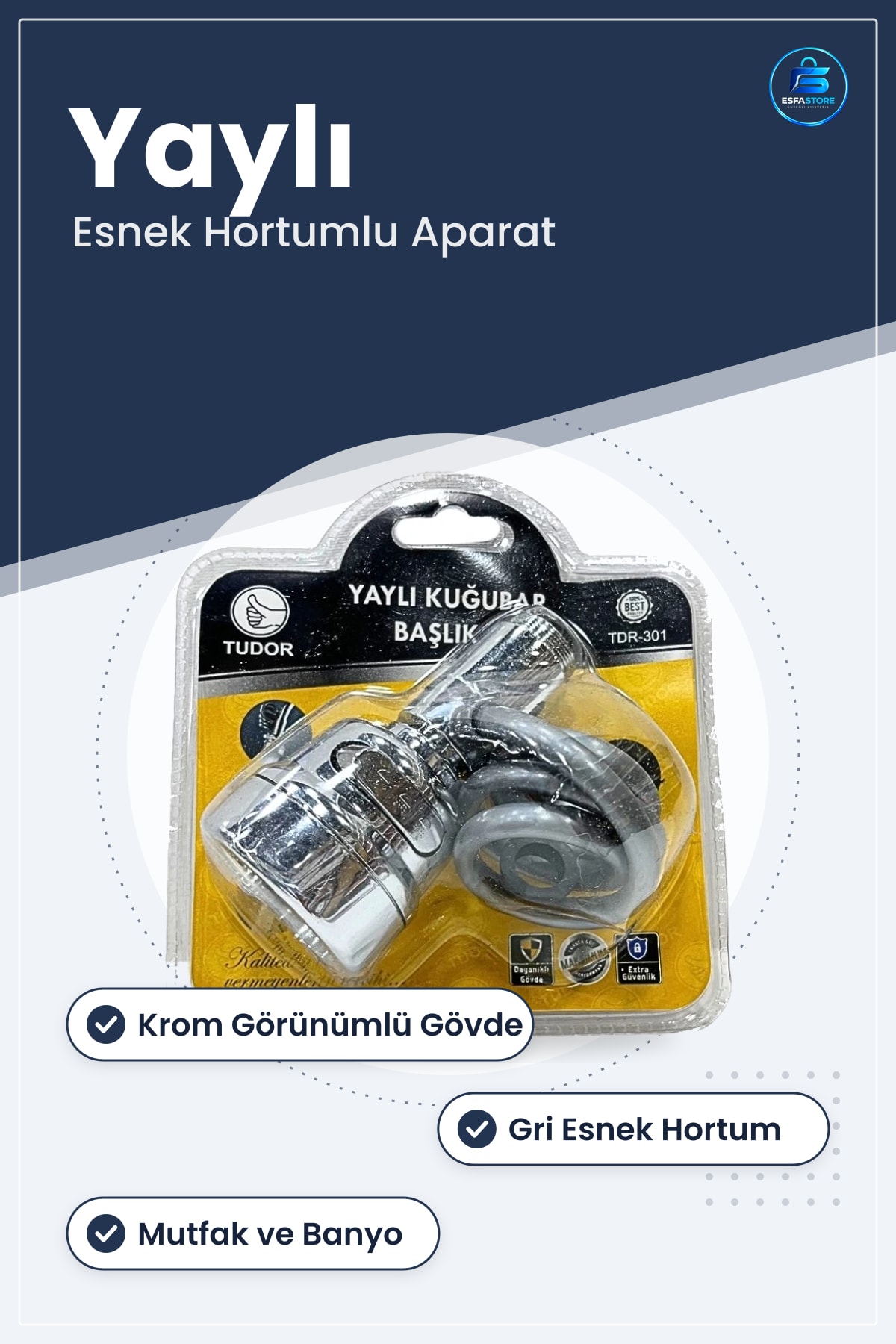 Musluk Başlığı Yaylı Kubar Krom Mutfak ve Banyo Musluğu İçin Esnek Hortumlu Aparat