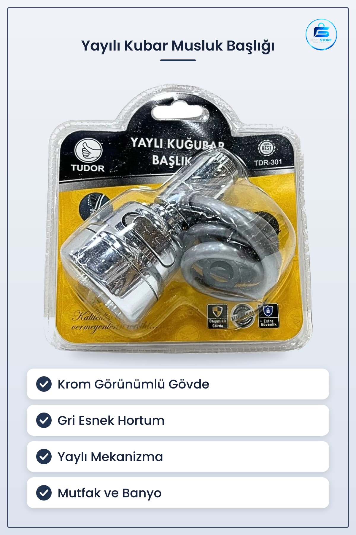 Musluk Başlığı Yaylı Kubar Krom Mutfak ve Banyo Musluğu İçin Esnek Hortumlu Aparat