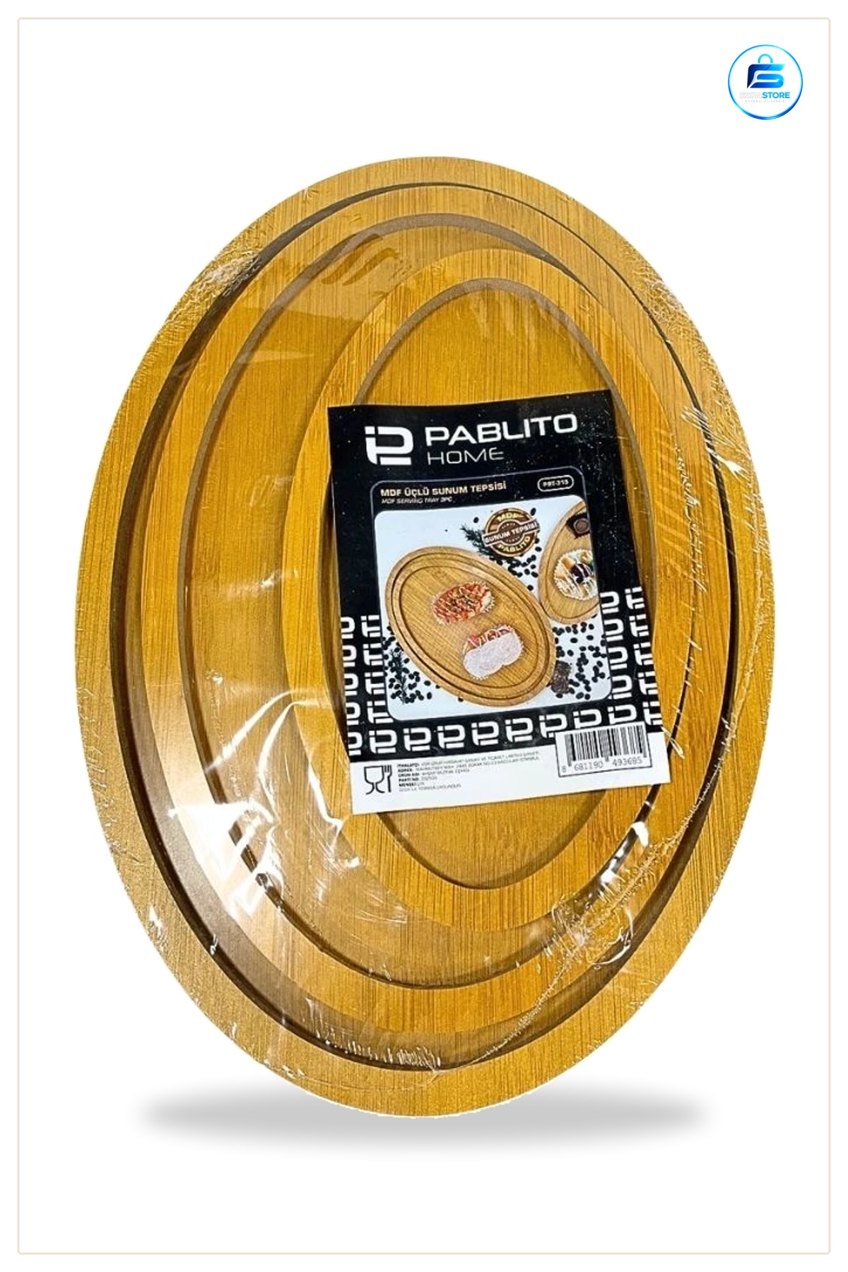 MDF Oval Sunum Tepsisi 3 Lü Set Servis Tepsi Mutfak Sofra Dekoratif Kahvaltı Ikram Pratik Ahşap