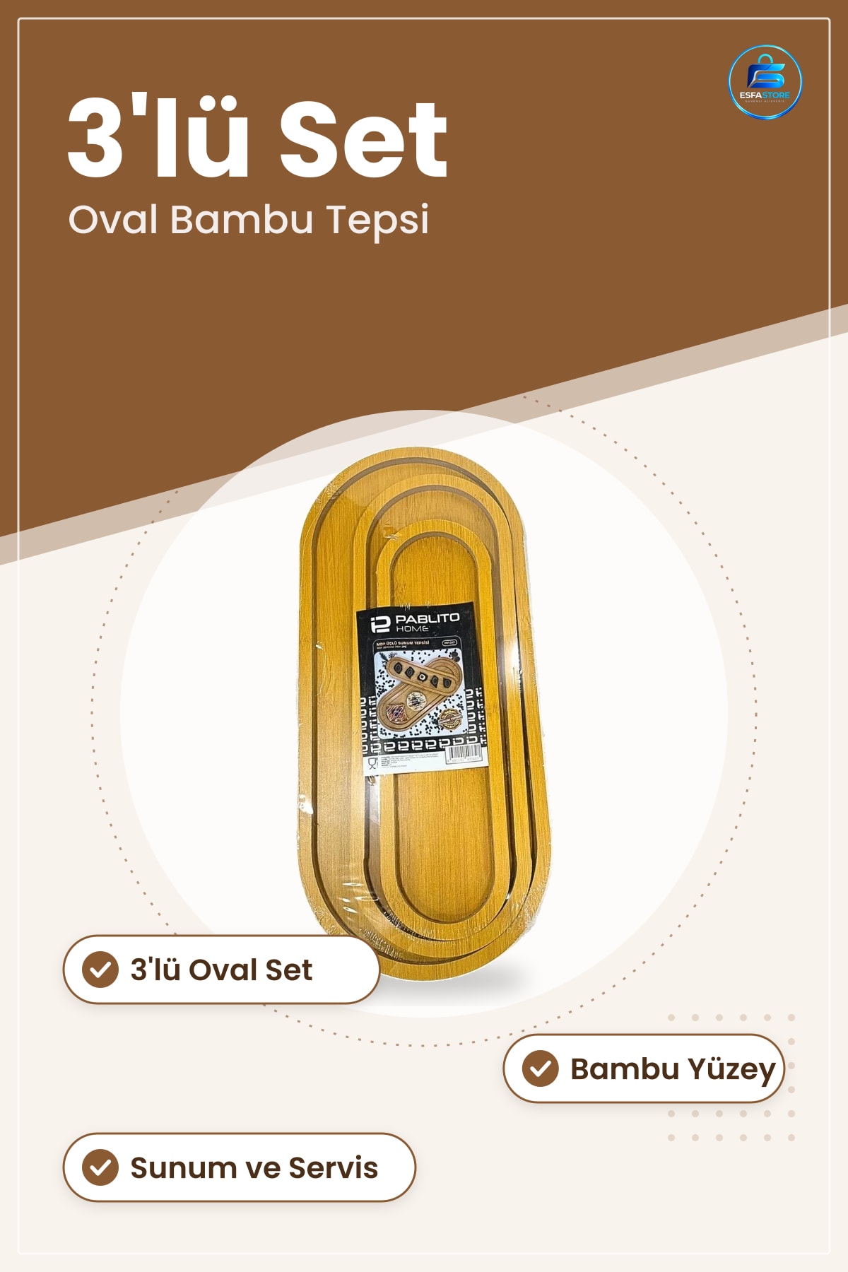Kayık Tepsi Bambu 3 Lü Set Oval Sunum Servis Tepsisi Mutfak Sofra Dekoratif Kahvaltı Ikram
