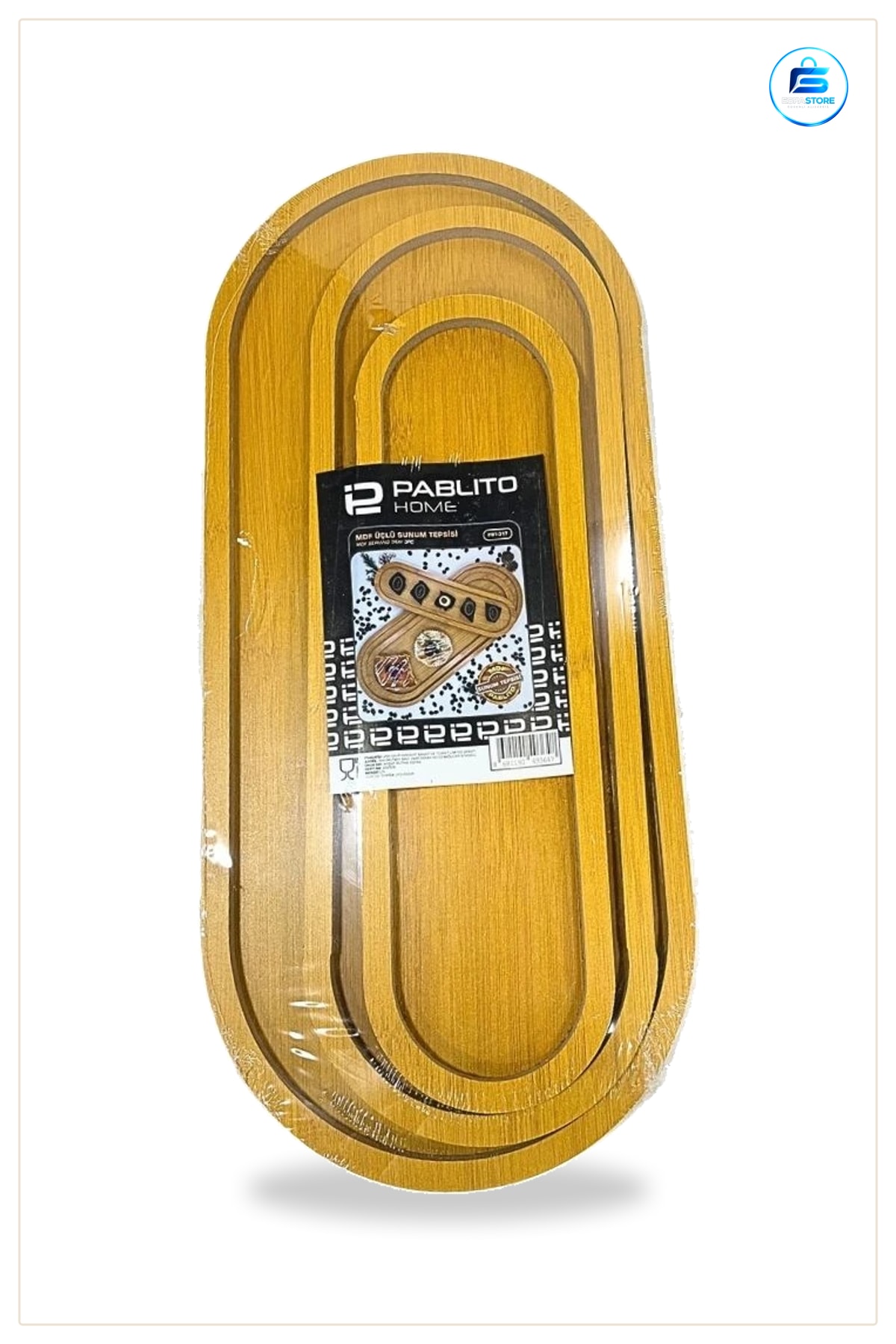 Kayık Tepsi Bambu 3 Lü Set Oval Sunum Servis Tepsisi Mutfak Sofra Dekoratif Kahvaltı Ikram