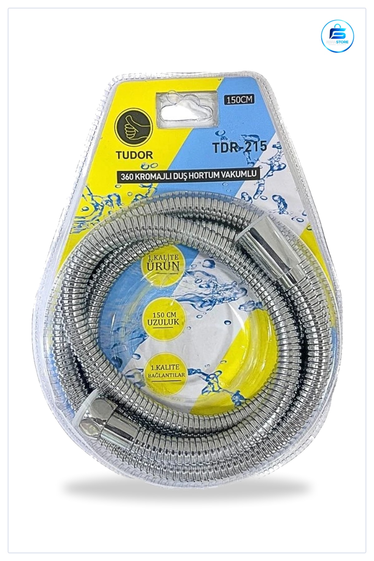Kromajlı Duş Hortumu 150 cm Vakumlu Esnek Banyo Duşakabin Aksesuarı Bağlantılı Kullanışlı