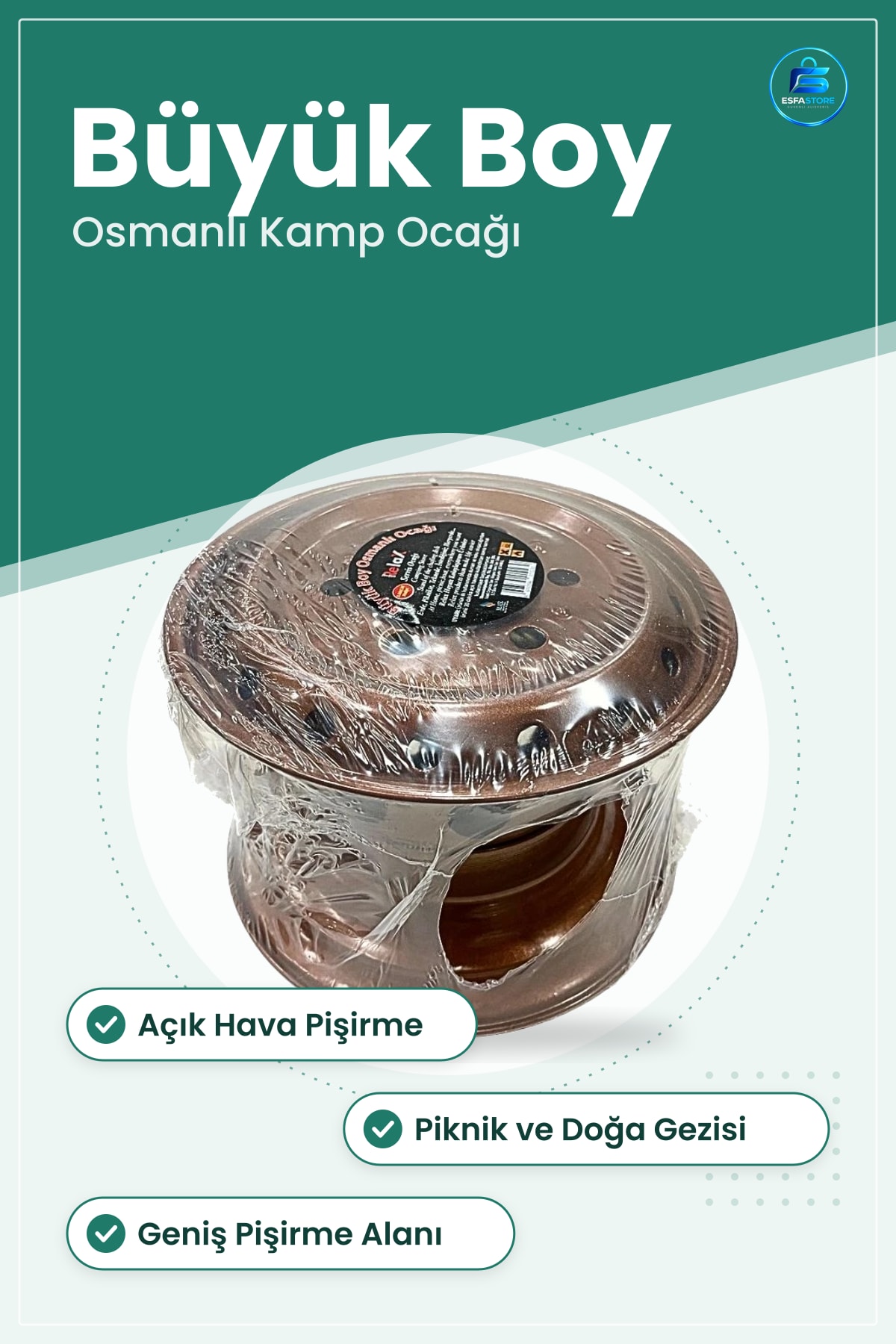 Büyük Boy Osmanlı Kamp Ocağı Açık Hava Yemek Pişirme Piknik ve Outdoor Ekipmanı Pratik Kullanım