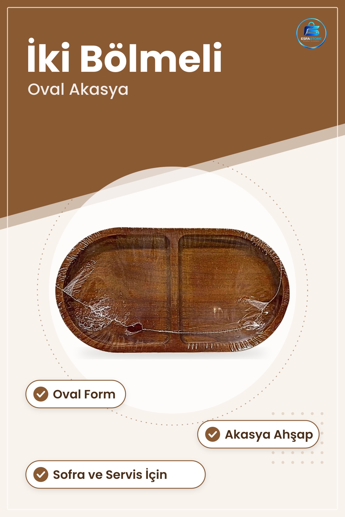 Tepsi Akasya Oval Bölmeli Sunumluk Ahşap Mutfak Sofra Servis Kahvaltı Sunum Kolaylığı