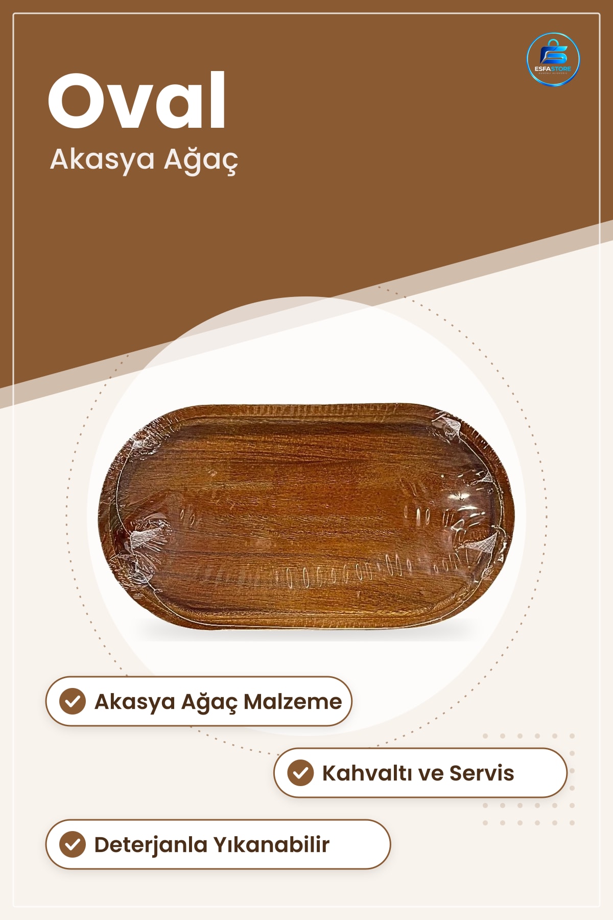 Sunumluk Akasya Oval Ahşap Servis Mutfak Sofra Kahvaltı Tepsisi Ev Dekorasyon Yemek